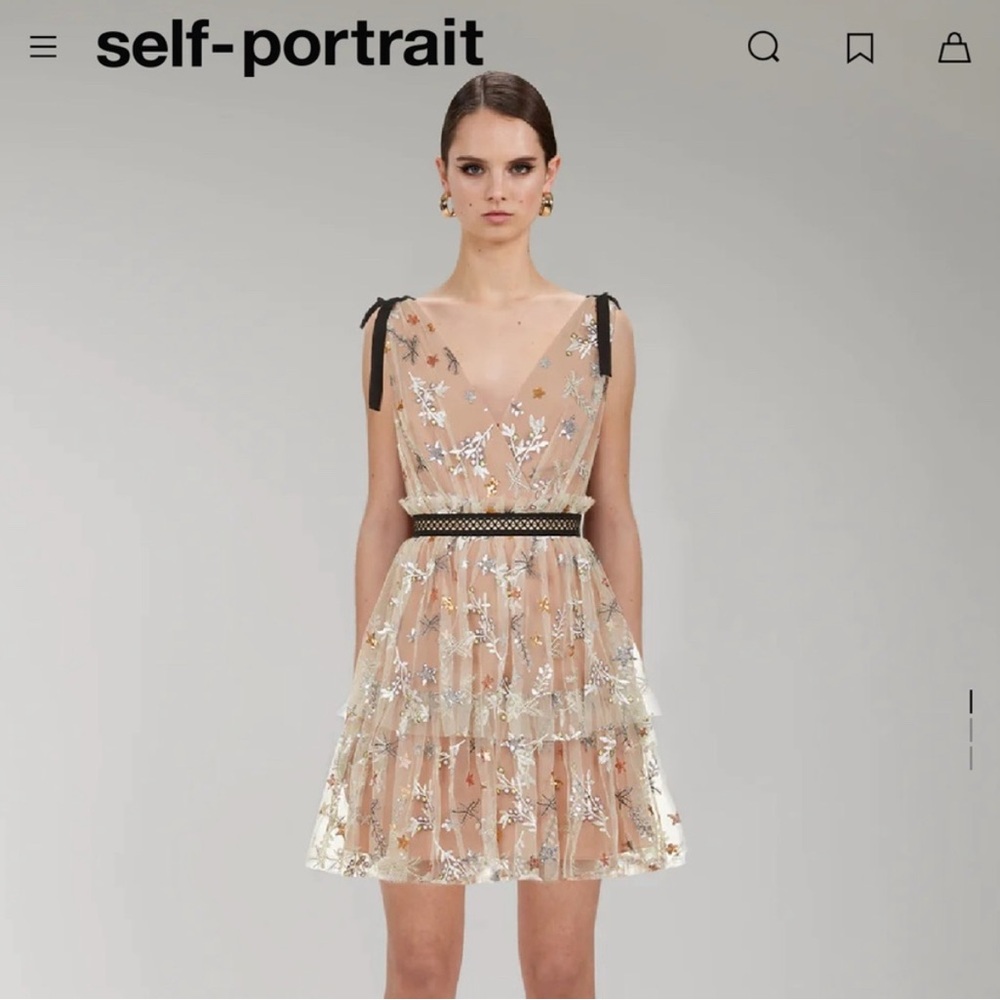 Self-Portrait Star Embellished Mini Tier Dress